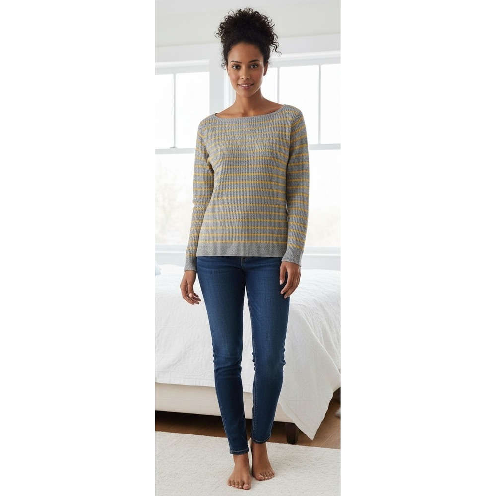 GAP Boatneck Ribbed‎ Knit Sweater Women's Size XL Yellow Gray Striped Pullover